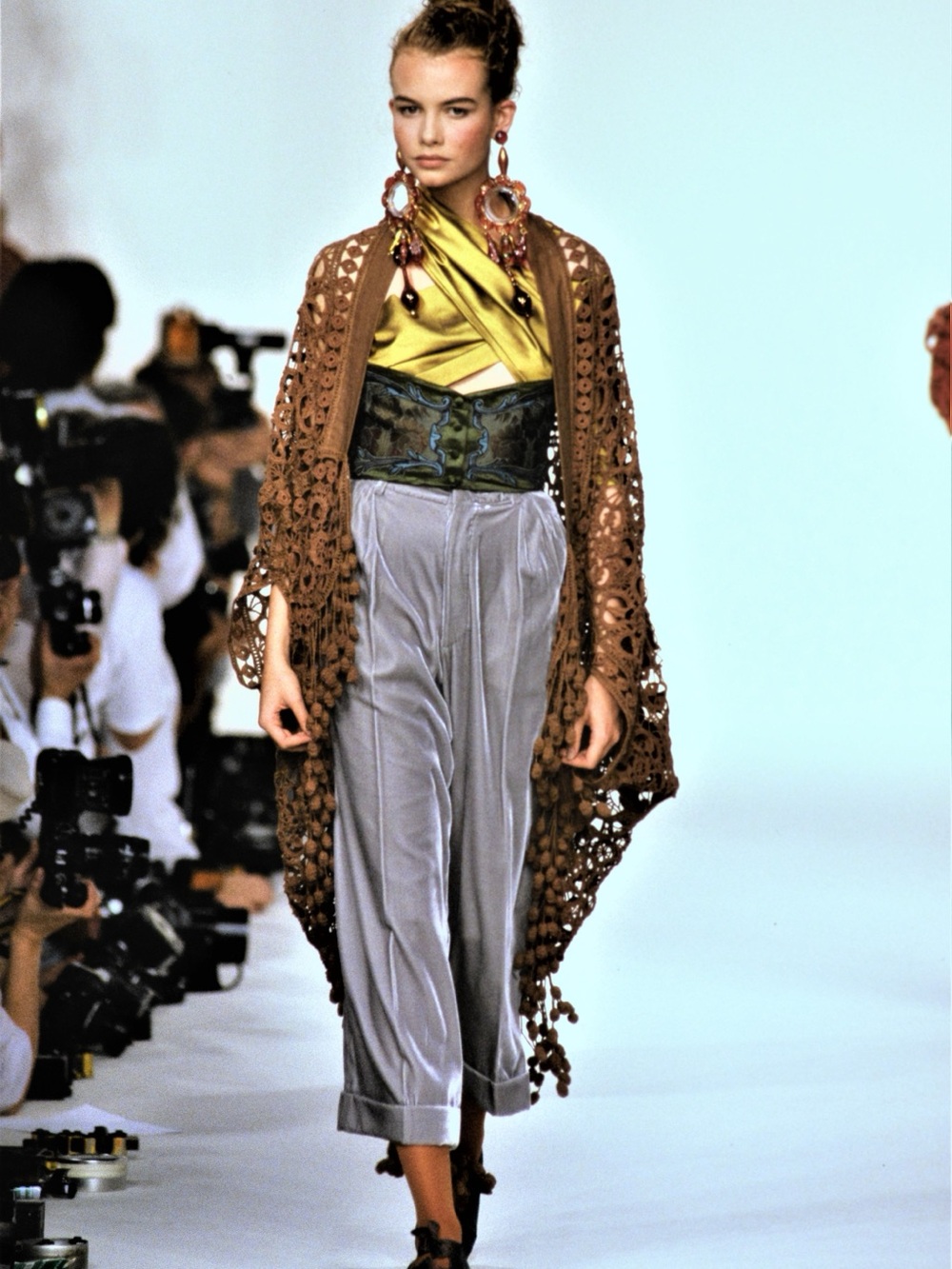 Romeo Gigli Runway Spring 1990 Olive Green Embroidered Brocade Bustier Top - Picture 4 of 11